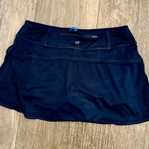 Athleta Soho Skort Women's Navy Blue Zip Pockets Stretch Waist Workout Skirt